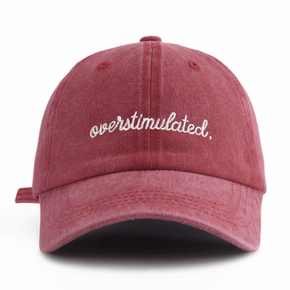 NWT Overstimulated Embroidered Maroon Burgundy Baseball Hat Adjustable Cap